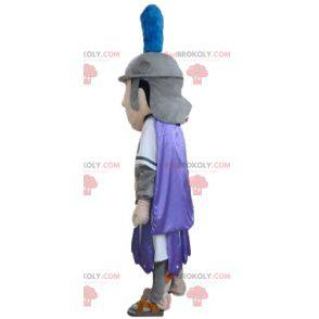 Mascotte de chevalier en tenue grise violette et blanche -