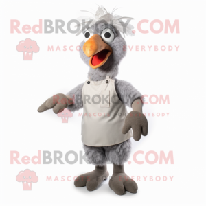 Gray Butter Chicken mascot costume character dressed with Overalls and Shoe clips