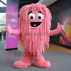 Pink Spaghetti mascot costume character dressed with Jumpsuit and Foot pads