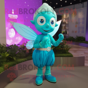 Turquoise Tooth Fairy mascot costume character dressed with Bodysuit and Watches