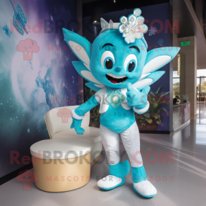 Turquoise Tooth Fairy mascot costume character dressed with Bodysuit and Watches