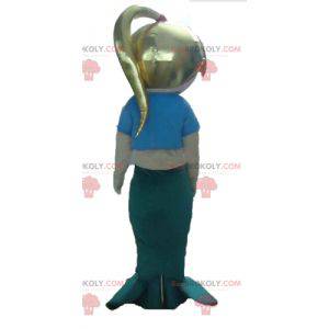 Mascotte de sirène blonde bleue et verte - Redbrokoly.com