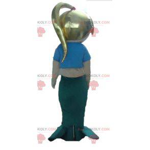 Mascote sereia loira azul e verde - Redbrokoly.com