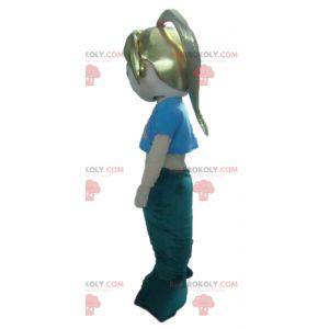 Mascotte de sirène blonde bleue et verte - Redbrokoly.com