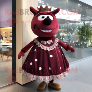 Maroon Beef Wellington mascot costume character dressed with Skirt and Necklaces