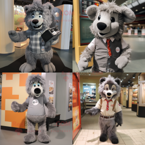 Gray Shepard's Pie mascot costume character dressed with Button-Up Shirt and Foot pads