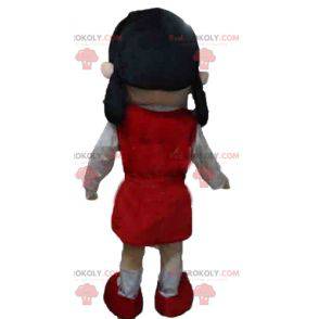 Mascotte de fillette en tenue rouge et blanche - Redbrokoly.com