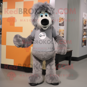 Gray Shepard's Pie mascot costume character dressed with Button-Up Shirt and Foot pads