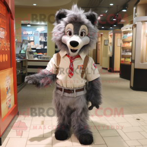 Gray Shepard's Pie mascot costume character dressed with Button-Up Shirt and Foot pads