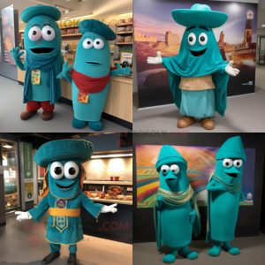 Teal Fajitas mascot costume character dressed with Long Sleeve Tee and Cummerbunds