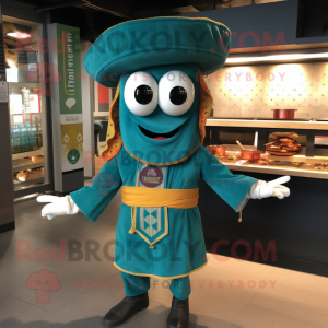 Teal Fajitas mascot costume character dressed with Long Sleeve Tee and Cummerbunds
