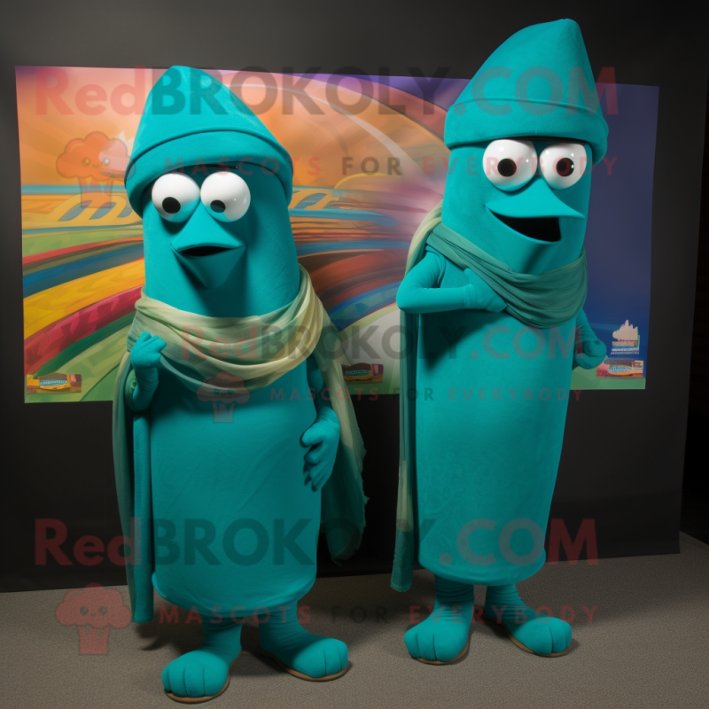 Teal Fajitas mascot costume character dressed with Long Sleeve Tee and Cummerbunds Teal Fajitas mascot costume character dressed with Long Sleeve Tee and Cummerbunds