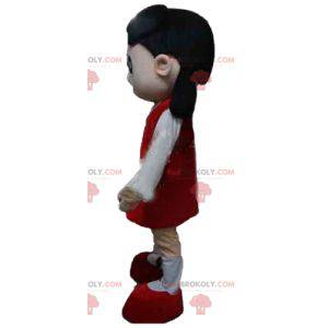 Mascotte de fillette en tenue rouge et blanche - Redbrokoly.com