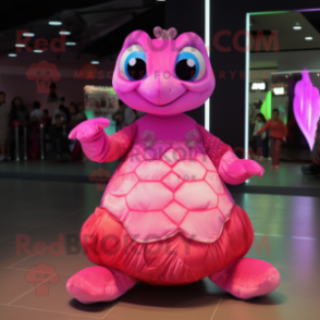 Pink Turtle mascot costume character dressed with Evening Gown and Foot pads