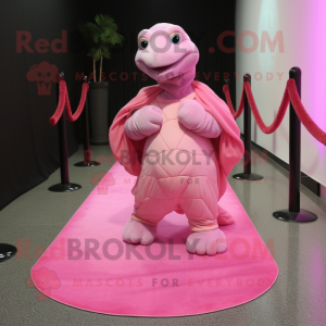 Pink Turtle mascot costume character dressed with Evening Gown and Foot pads