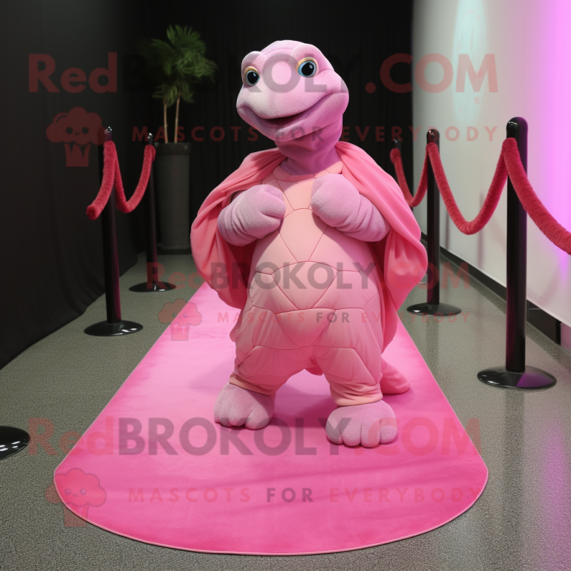 Pink Turtle mascot costume character dressed with Evening Gown and Foot pads