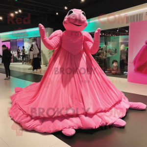 Pink Turtle mascot costume character dressed with Evening Gown and Foot pads