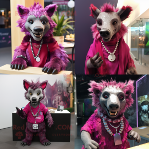 Magenta Hyena mascot costume character dressed with Oxford Shirt and Necklaces