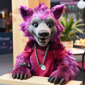 Magenta Hyena mascot costume character dressed with Oxford Shirt and Necklaces