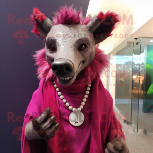 Magenta Hyena mascot costume character dressed with Oxford Shirt and Necklaces