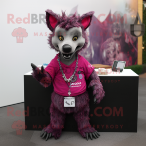 Magenta Hyena mascot costume character dressed with Oxford Shirt and Necklaces