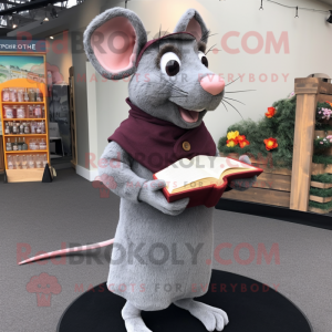 Gray Ratatouille mascot costume character dressed with Cardigan and Reading glasses