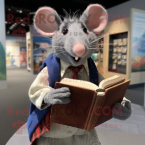 Gray Ratatouille mascot costume character dressed with Cardigan and Reading glasses