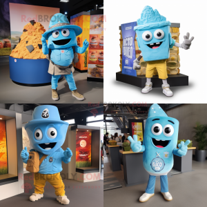 Sky Blue Nachos mascot costume character dressed with Cargo Pants and Watches