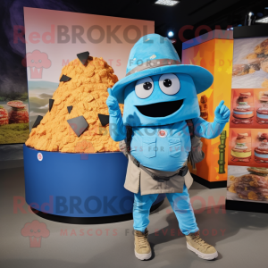 Sky Blue Nachos mascot costume character dressed with Cargo Pants and Watches