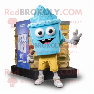 Sky Blue Nachos mascot costume character dressed with Cargo Pants and Watches