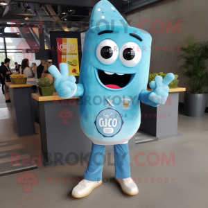 Sky Blue Nachos mascot costume character dressed with Cargo Pants and Watches