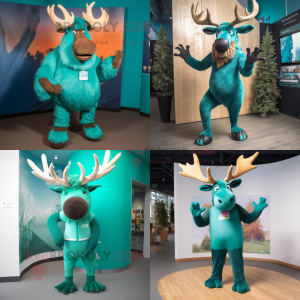 Teal irish elk mascot costume character dressed with Leggings and Gloves