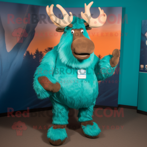 Teal irish elk mascot costume character dressed with Leggings and Gloves