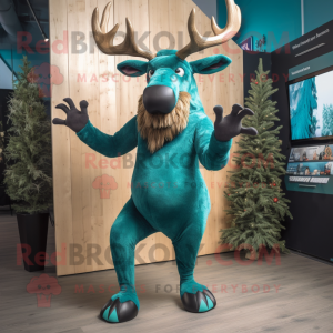 Teal irish elk mascot costume character dressed with Leggings and Gloves