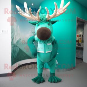 Teal irish elk mascot costume character dressed with Leggings and Gloves