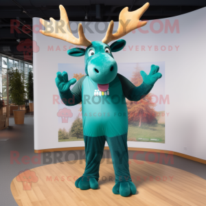 Teal irish elk mascot costume character dressed with Leggings and Gloves