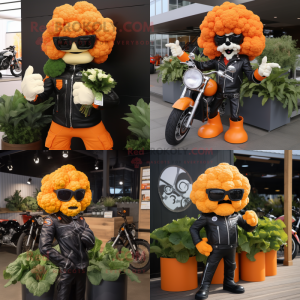 Orange Cauliflower mascot costume character dressed with Biker Jacket and Earrings