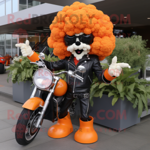 Orange Cauliflower mascot costume character dressed with Biker Jacket and Earrings