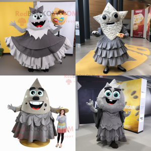 Gray Nachos mascot costume character dressed with Maxi Skirt and Foot pads