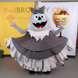 Gray Nachos mascot costume character dressed with Maxi Skirt and Foot pads