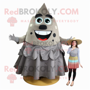 Gray Nachos mascot costume character dressed with Maxi Skirt and Foot pads