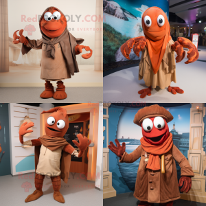 Brown Lobster Bisque mascot costume character dressed with Trousers and Shawls