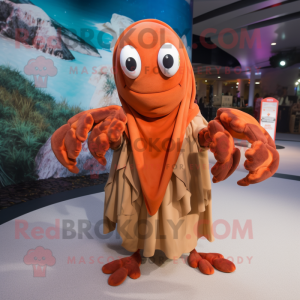 Brown Lobster Bisque mascot costume character dressed with Trousers and Shawls