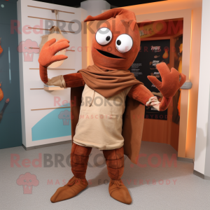 Brown Lobster Bisque mascot costume character dressed with Trousers and Shawls