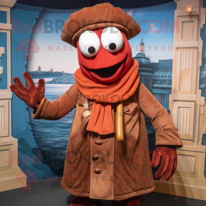 Brown Lobster Bisque mascot costume character dressed with Trousers and Shawls