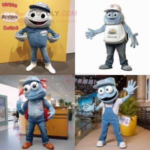 Gray Crab Cakes mascot costume character dressed with Bootcut Jeans and Wallets