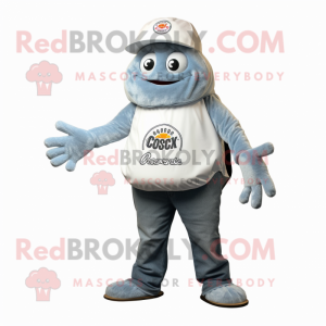 Gray Crab Cakes mascot costume character dressed with Bootcut Jeans and Wallets