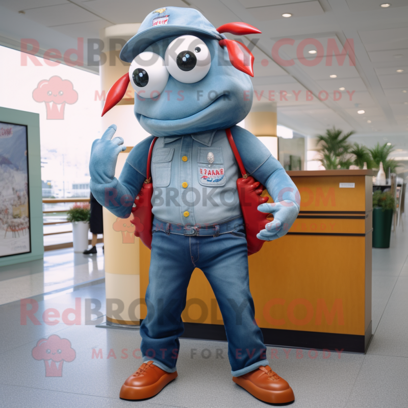 Gray Crab Cakes mascot costume character dressed with Bootcut Jeans and Wallets