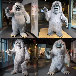 Gray Yeti mascot costume character dressed with Empire Waist Dress and Foot pads