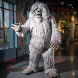 Gray Yeti mascot costume character dressed with Empire Waist Dress and Foot pads